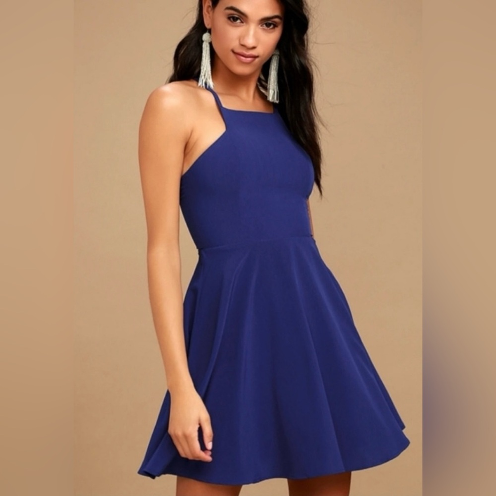 Lulus Call to Charms Royal Blue Skater Dress